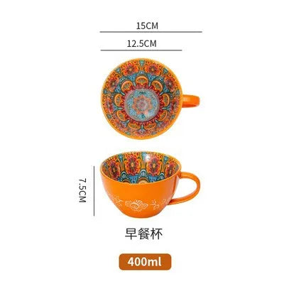 Bohemian Pattern Ceramic Coffee Mug Large Capacity Colorful Tea Cup For Daily Use Collection Ornaments