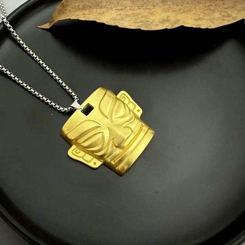 PENDRA Guochao Three-Star Gold Mask Pendant