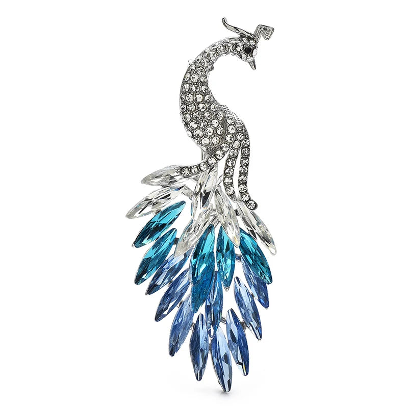 Wuli&baby Sparkling Crystal Peacock Brooch Pin Elegant 2-color Beautiful Bird Brooches For Women's Clothes Pins Gifts