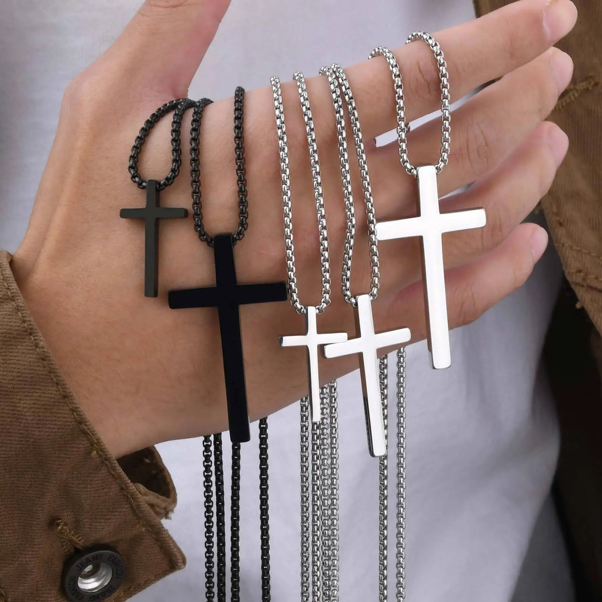 Simple Plain Cross Necklace for Men,Stainless Steel Silver Gold Color Cross Pendant Necklace,Christian Prayer Jewelry Gift