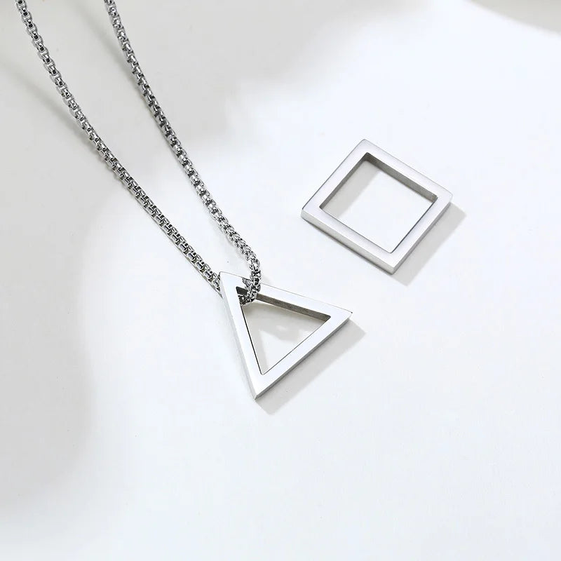 Popular Men Necklace,Interlocking Square Triangle Stainless Steel Pendant Necklaces,Trendy Geometric Detachable Pendant Gifts