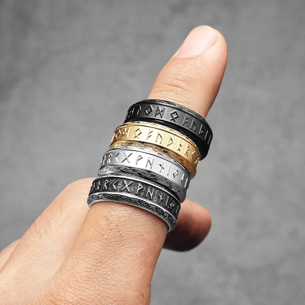 PENDRA Runes Rock Stranger Steel Ring