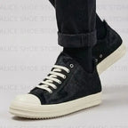 PENDRA Dark Fur Black Horsehair Leather Low-Top Lace-Up Thick-Sole Sneakers