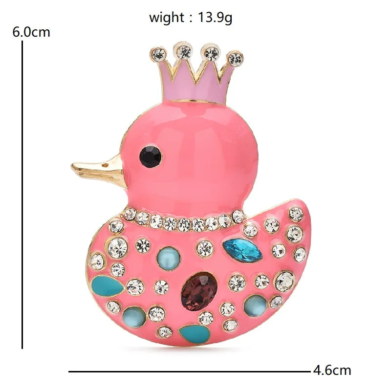 PENDRA Crown Duck Enamel Rhinestone Brooch