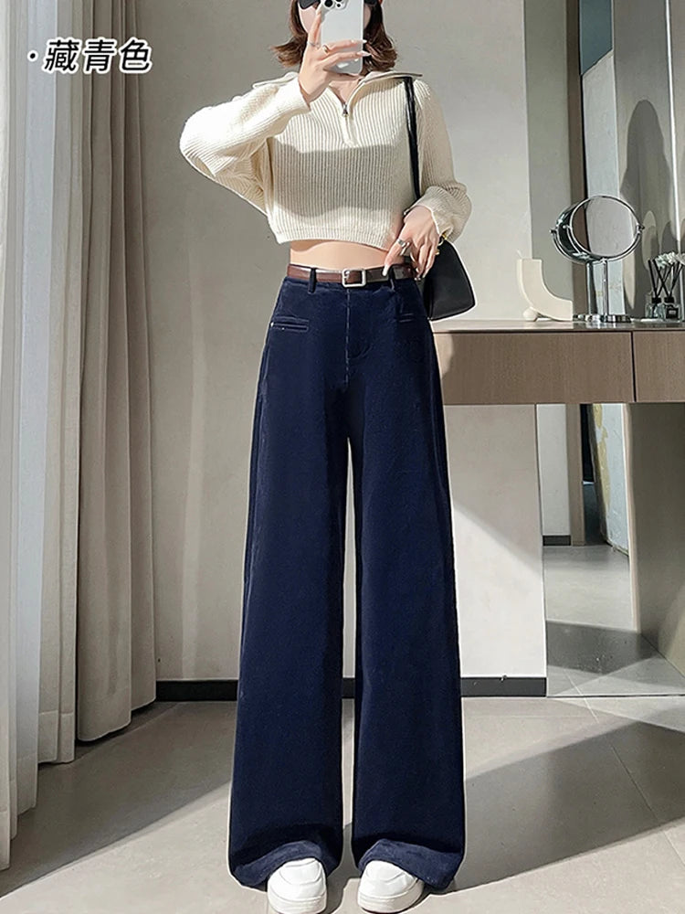 Corduroy suit wide leg pants women in autumn and winter high waist lazy style thick velvet warmth and versatile pants