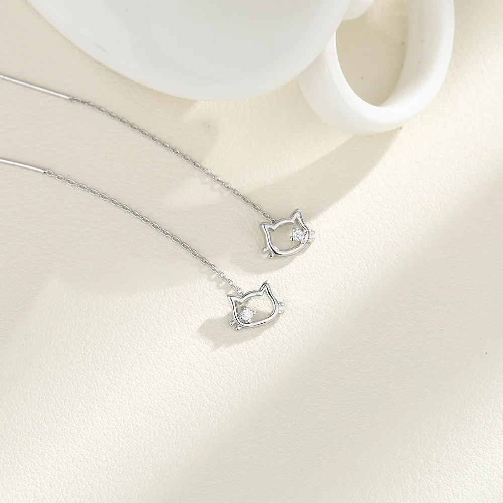 VENTFILLE 925 Sterling Silver Drop Earring For Women Zircon Crystal Hollow Out Cat Personality Jewelry Gift Dropshipping