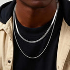 2pcs Chain Necklace for Men Boys,4MM Stainless Steel Flat Snake Chain Collars,2mm Silver Gold Color Box Chain Gift