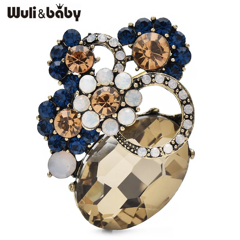 PENDRA Floracircle Round Crystal Flower Brooch