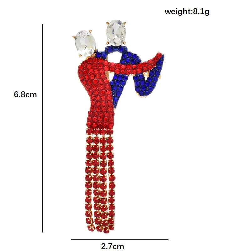 PENDRA Elegant Crystal Tassel Dancing Couple Brooch