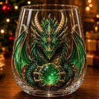 Mythical Green Dragon Whiskey Tumbler Cup Double‑Layer High Borosilicate Glass 3D Dragon Sculpture Drinking Glasses  Decoration