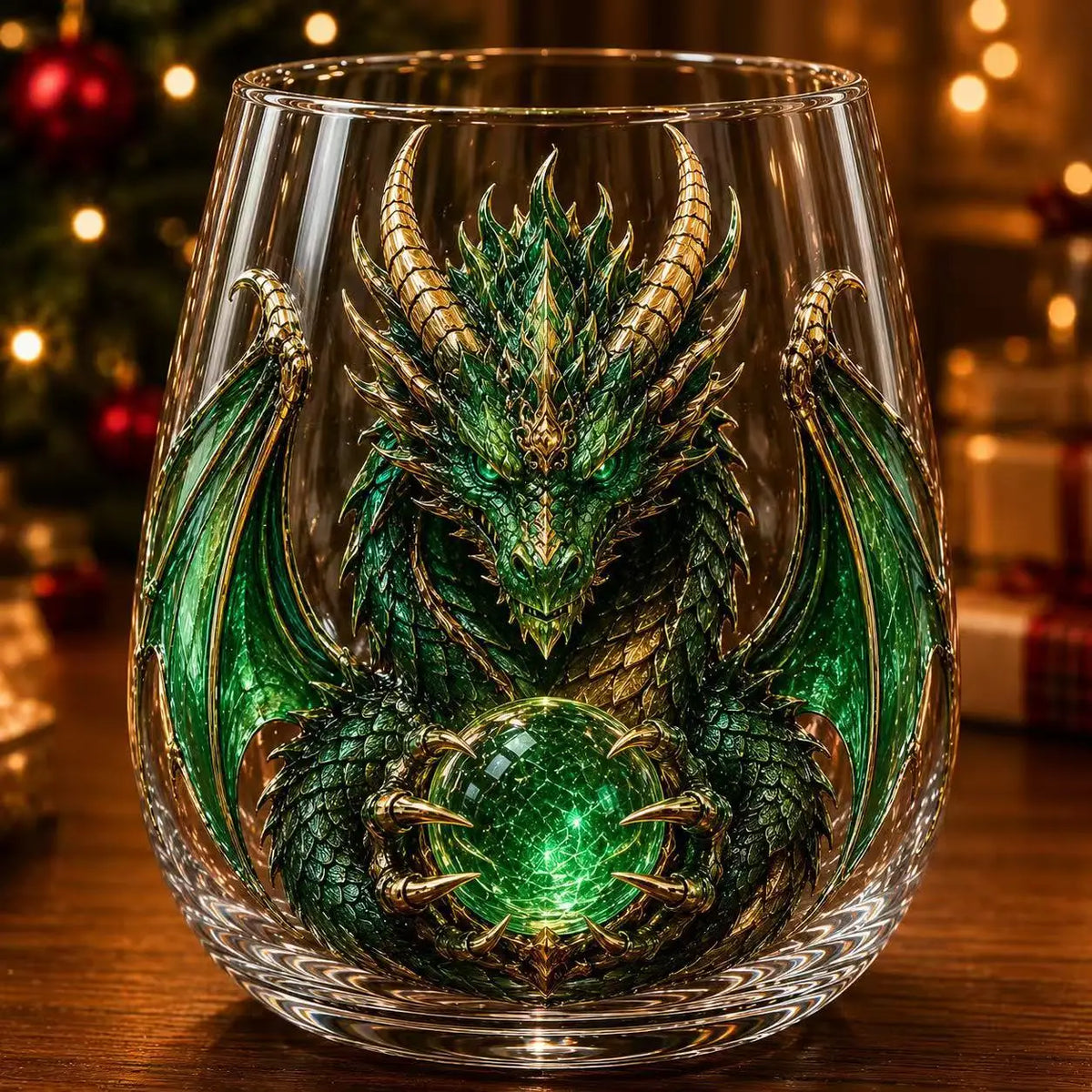 Mythical Green Dragon Whiskey Tumbler Cup Double‑Layer High Borosilicate Glass 3D Dragon Sculpture Drinking Glasses  Decoration