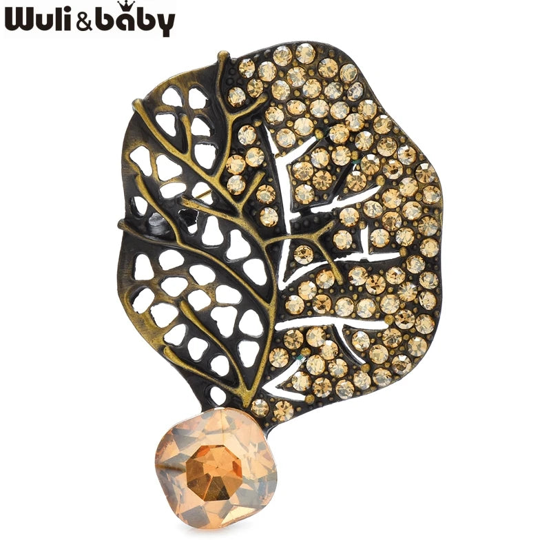 PENDRA Leafcrystal 3-Color Retro Crystal Leaf Brooch