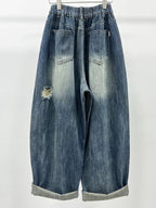 PENDRA Ripped Loose Dad Personality Elastic Waisted Versatile Carrot Pants