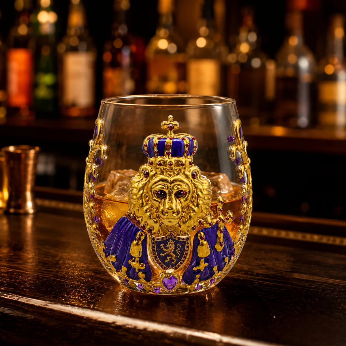 3D Crown Lion Drinking Glass Vintage Royal Style Whiskey Cup Creative Bar Tumbler for Home Party Gift Collection