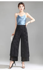 Chiffon Wide Wide Trousers Female Elegant Vintage New Pants Summer Thin Split Loose Skirt Pants Women Black Green