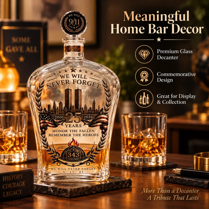 Patriotic 9/11 Memorial Glass Decanter 350mL 25th Anniversary Tribute Liquor Bottle Decorative Collectible Keepsake Gift