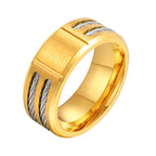 Chunky A-Z 26 Initials Ring for Men,Gold Color Stainless Steel Alphabet Ring with Wire,Stylish Wedding Jewelry Gifts for Him