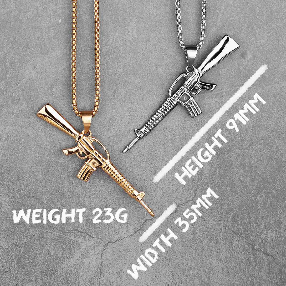 PENDRA Machine Gun M16 Steel Necklace