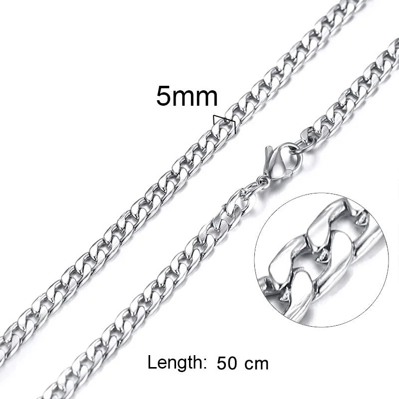 Figaro Necklace Men,Stainless Steel Curb Chain, Man Necklace, 5 to 8mm Link Chain