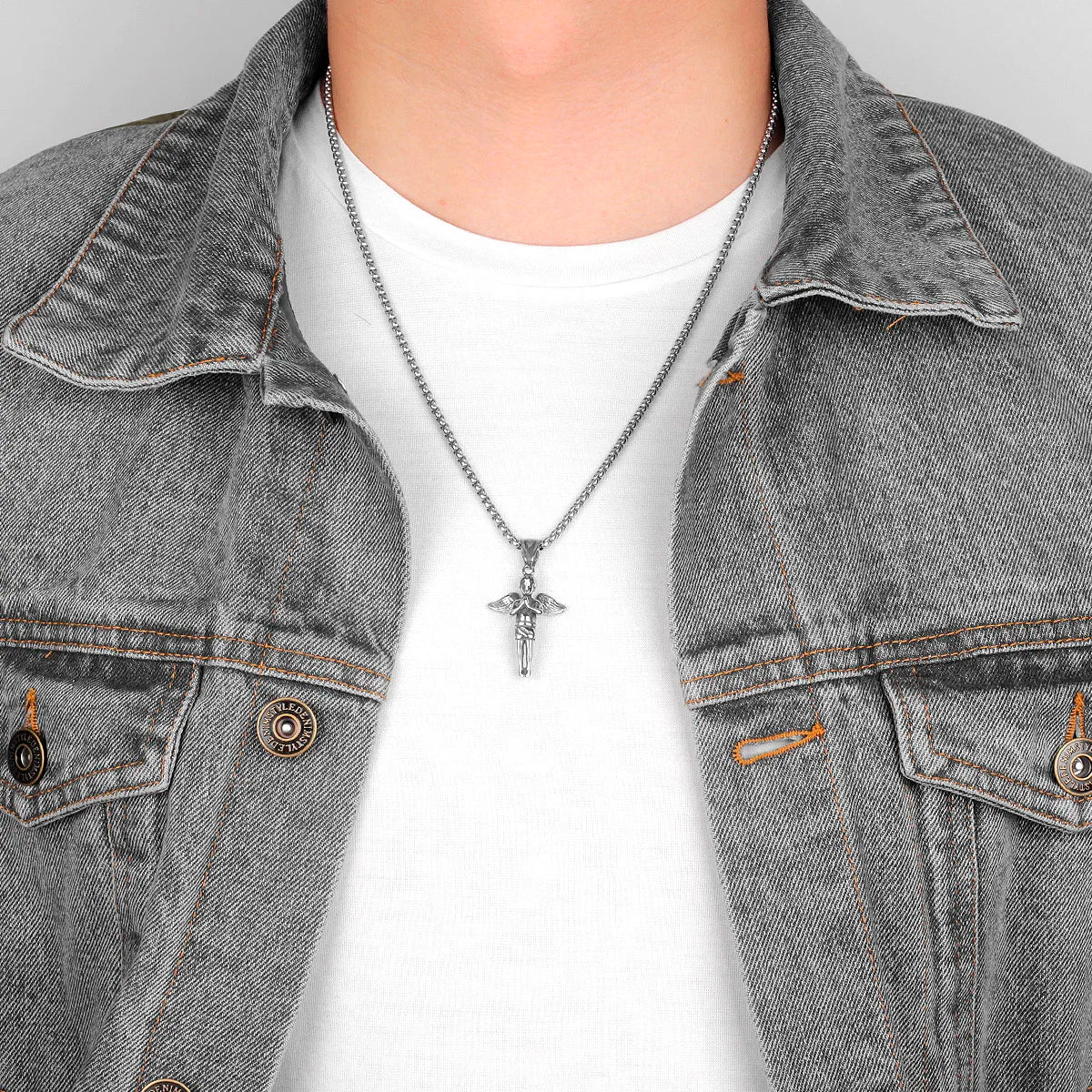 Angel Prayer Child Stainless Steel Men Necklaces Pendants Chain Religion for Boyfriend Male Jewelry Creativity Gift Wholesale