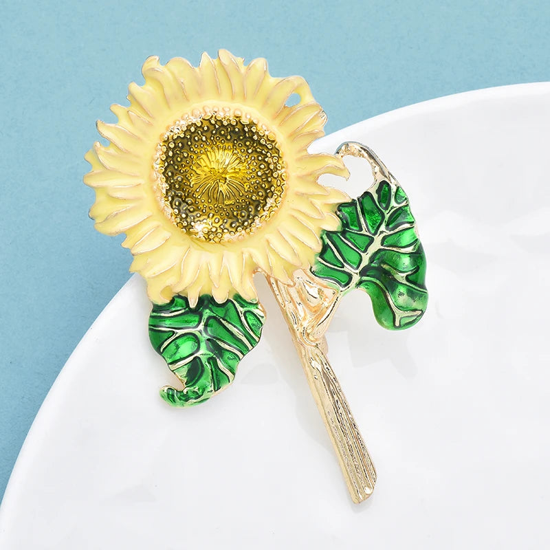 PENDRA Solara Vintage Enamel Sunflower Brooch