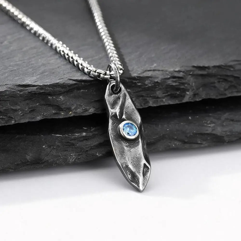 Blue Wishing Stone Necklaces for Men Boys,Trendy Hip Hop Metal Pendant Necklaces,Vintage Birthday Party Male Jewelry Gift
