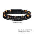 Stylish Leather Bracelet for Men Boys,Double Layers Natural Stone Tiger Eye Black Beaded Bracelet,Gift to Father Husband BBF