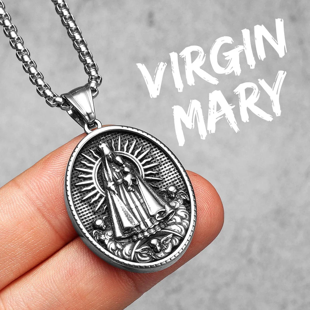 Virgin Mary Stainless Steel Men Necklaces Pendants Chains Women Jewelry New Cool Powerful Amulet Accessories Gifts Wholesale