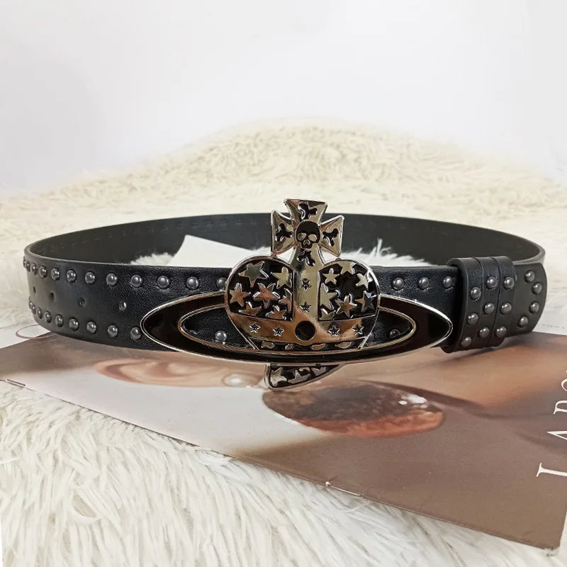 Unisex Jeans Belt Male Westwood Luxury Designer Belt For Women Gothic Y2K Men's Belts Punk Rivet wide Waistband Female Plus size
