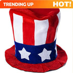 Uncle Sam Hat with American Flag - Funky -Free Tall Top Hat Suitable for 4th of Parties, Parades, Themed Costumes & Costume