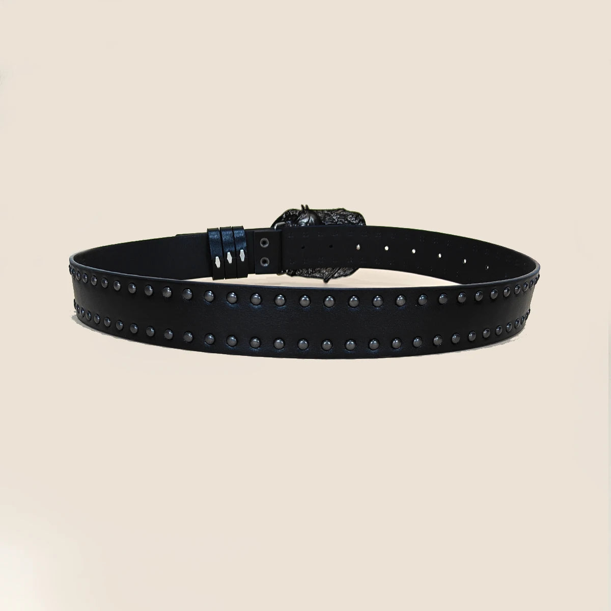 Neutral horse head buckle Black Rivent PU Leather belt For men and women Plus Size Punk Accessories fashion Jeans Waistband