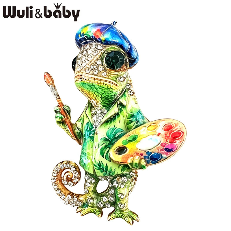 PENDRA Artist Chameleon Rhinestone Brooch