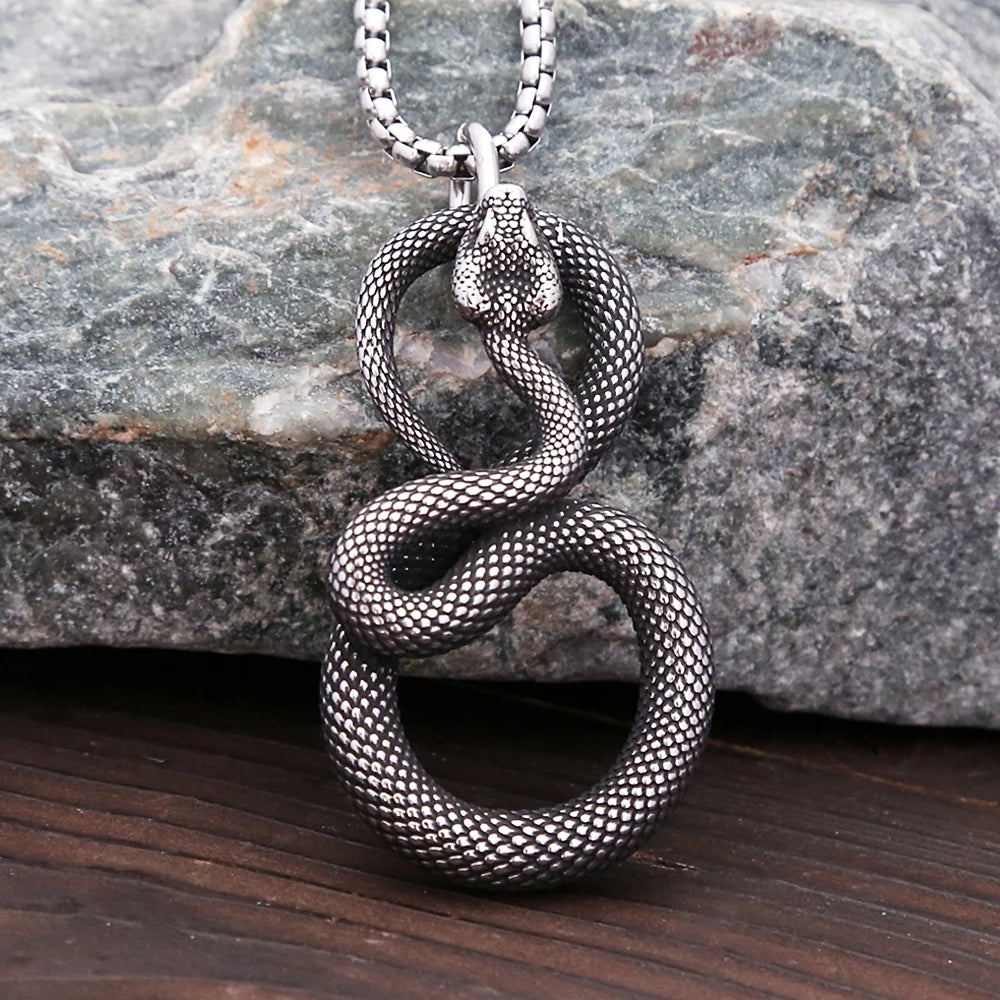 PENDRA Serpenta Vintage Stainless Steel Snake Pendant