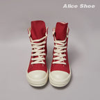 PENDRA Red Punk Red Canvas High-Top Zip Thick-Sole Platform Ankle Boots