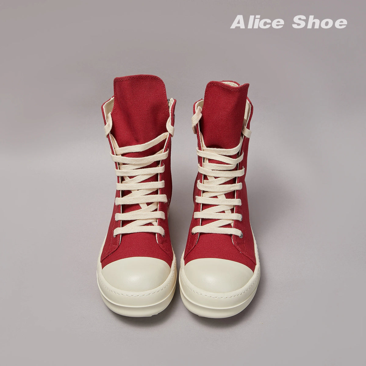 PENDRA Red Punk Red Canvas High-Top Zip Thick-Sole Platform Ankle Boots