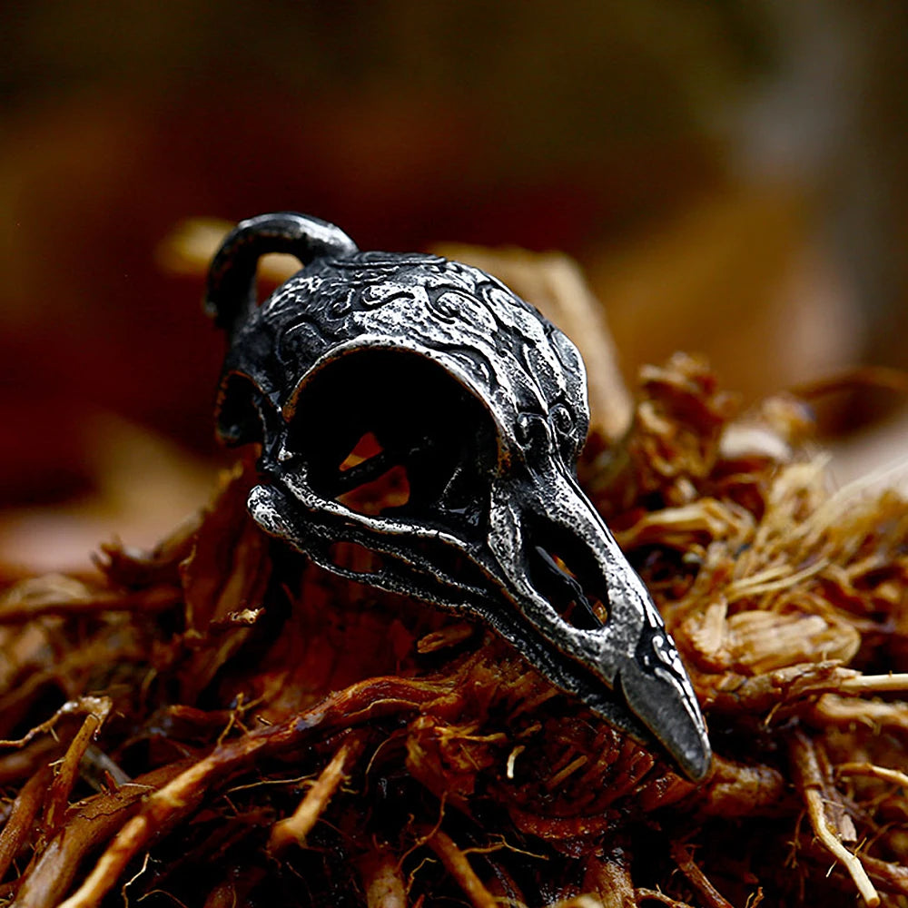 PENDRA Ravenodin Stainless Steel Viking Crow Skull Pendant