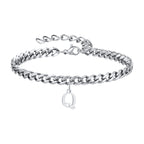 Mens Initials Cuban Links Bracelets,Stainless Steel A-Z 26 Letters Alphabet Charm Chain Wristband Adjustable,Casual Jewelry Gift