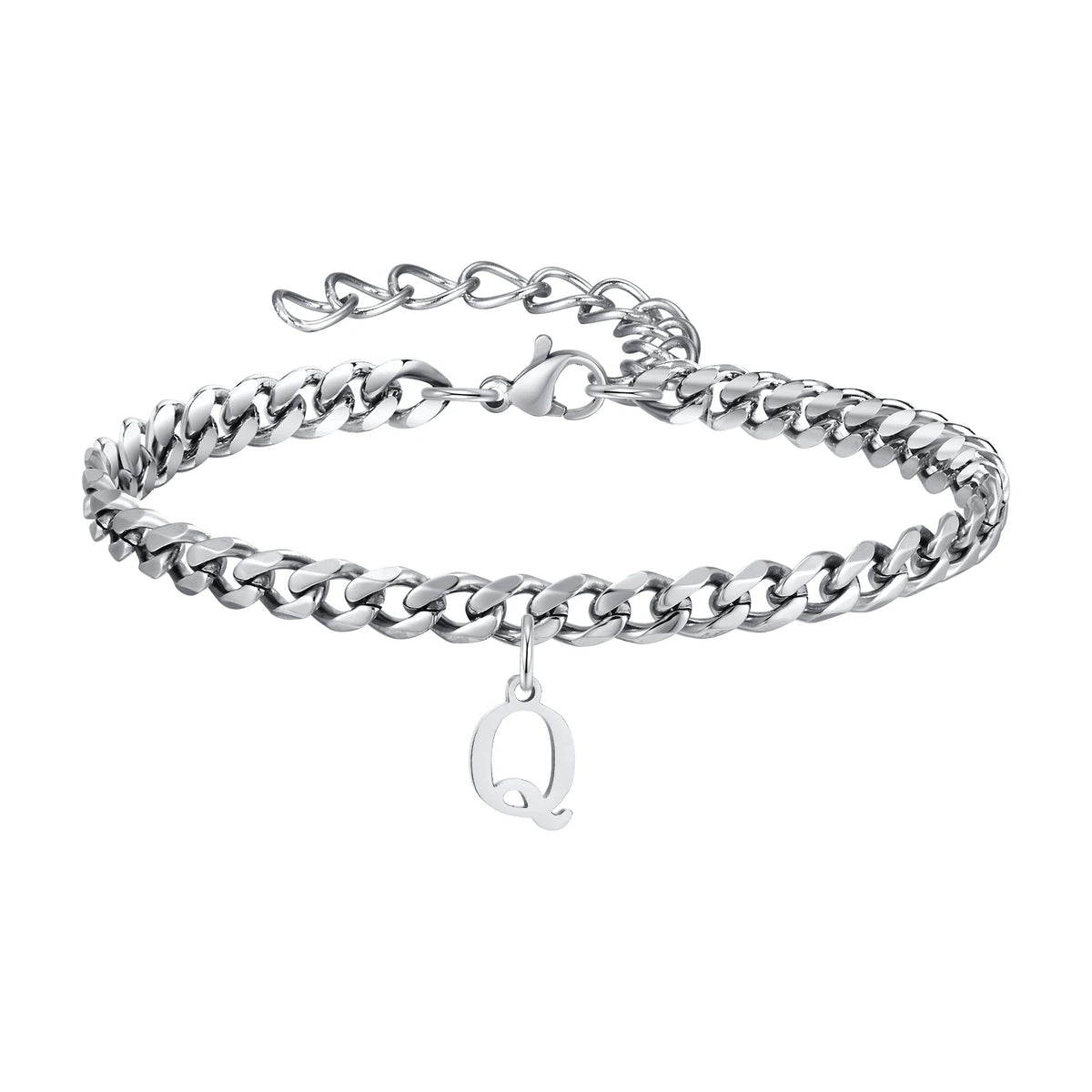 Mens Initials Cuban Links Bracelets,Stainless Steel A-Z 26 Letters Alphabet Charm Chain Wristband Adjustable,Casual Jewelry Gift