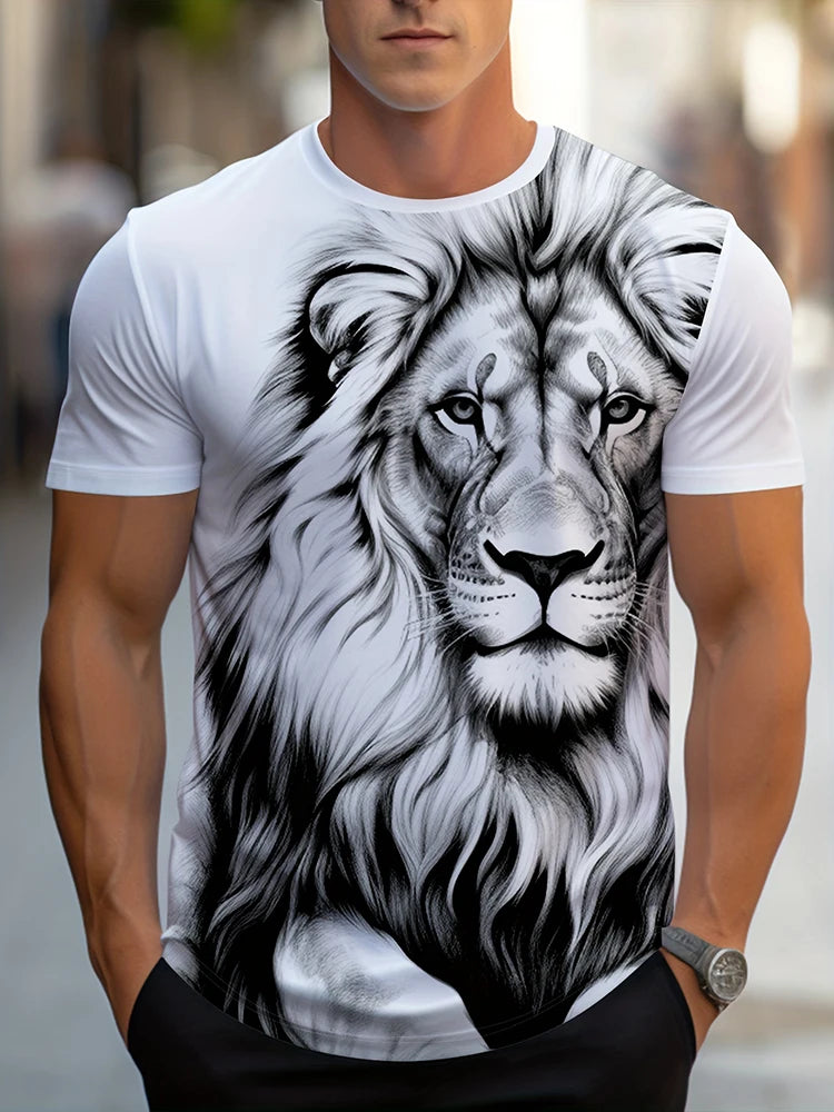 PENDRA Cool Lion Printed Urban Short Sleeve T-Shirt