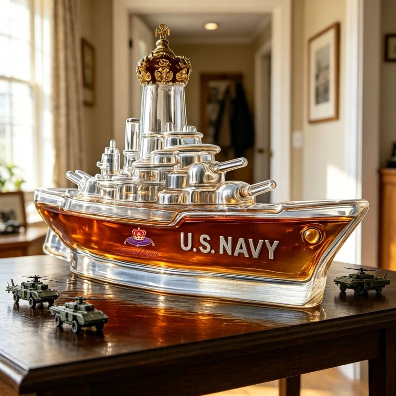 Novelty Warship Design Whiskey Decanter Crown Cap Clear Glass Liquor Bottle for Whiskey Bourbon Bar Display Decor Ornament