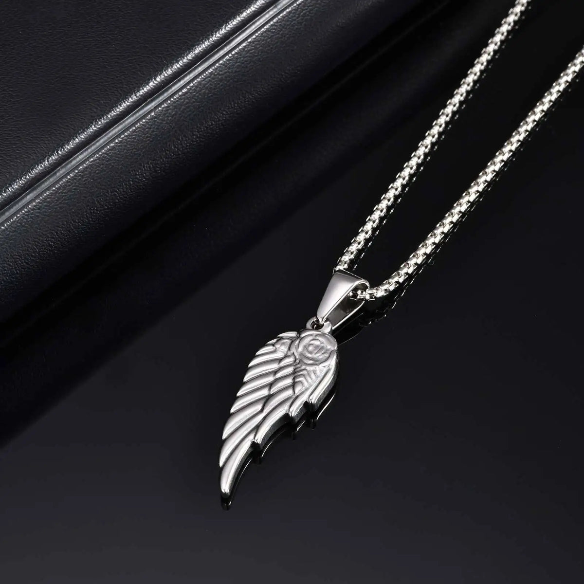Men's Rose Wing Pendant Necklace,Never Fade Stainless Steel Wings Collars,Rock Punk Jewelry Gift