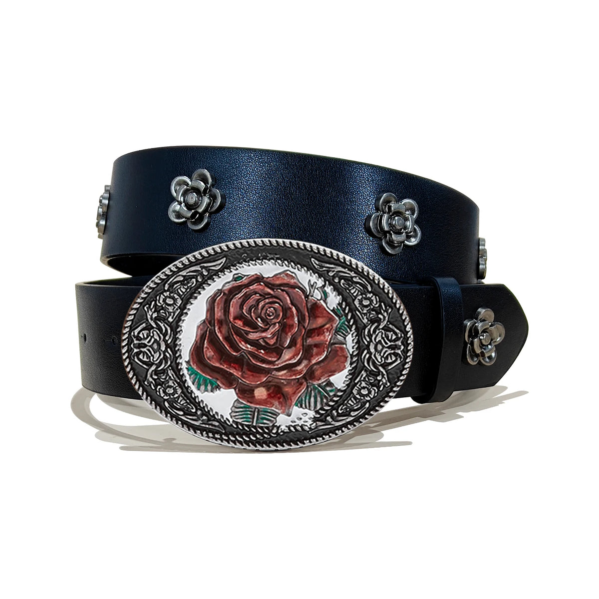 Vintage Carved Gemstone Buckle Floral Rivet Waist Belt For Ladies Daily Wear Y2k Punk Belt Sweet Cool Hot Girl Jeans Waistband