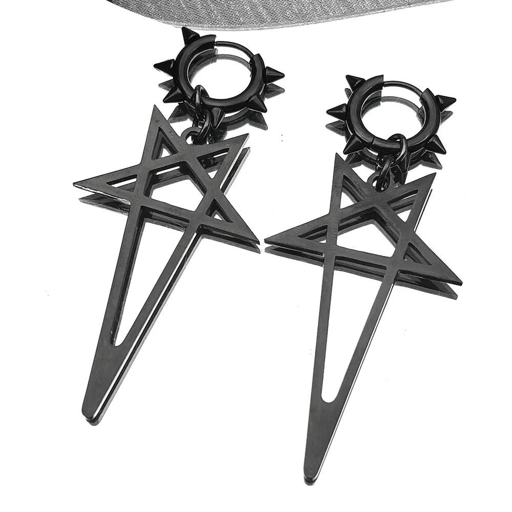 Pentagram Spike Rivet Hoop Earrings For Women Men Stainless Steel Gothic Punk Hiphop Rock Musical Ear Pendant Jewelry Gifts