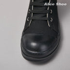 PENDRA Obsidian Lace Black Leather High-Top Zip Lace-Up Ankle Boots