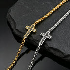Stylish Men's Cross Bracelet,High Quality Stainless Steel Box Chain with Black CZ, Adjustable Hip Hop Faith Jewelry Gift