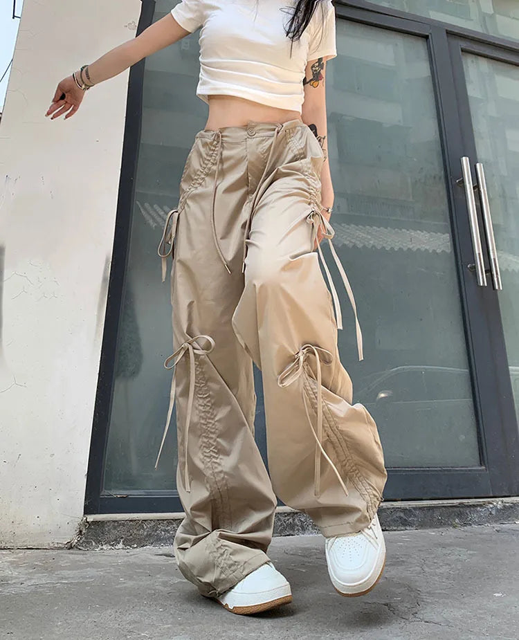 PENDRA Bowtie Wide Leg Drawstring Cargo Pants