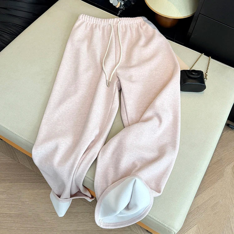 Thick and Gentle Pink Soft Sports Pants Women in Winter New High Waist Slim and Comfortable Versatile Casual Floor Pants