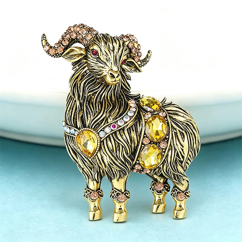 PENDRA Noble Goat Crystal Animal Brooch