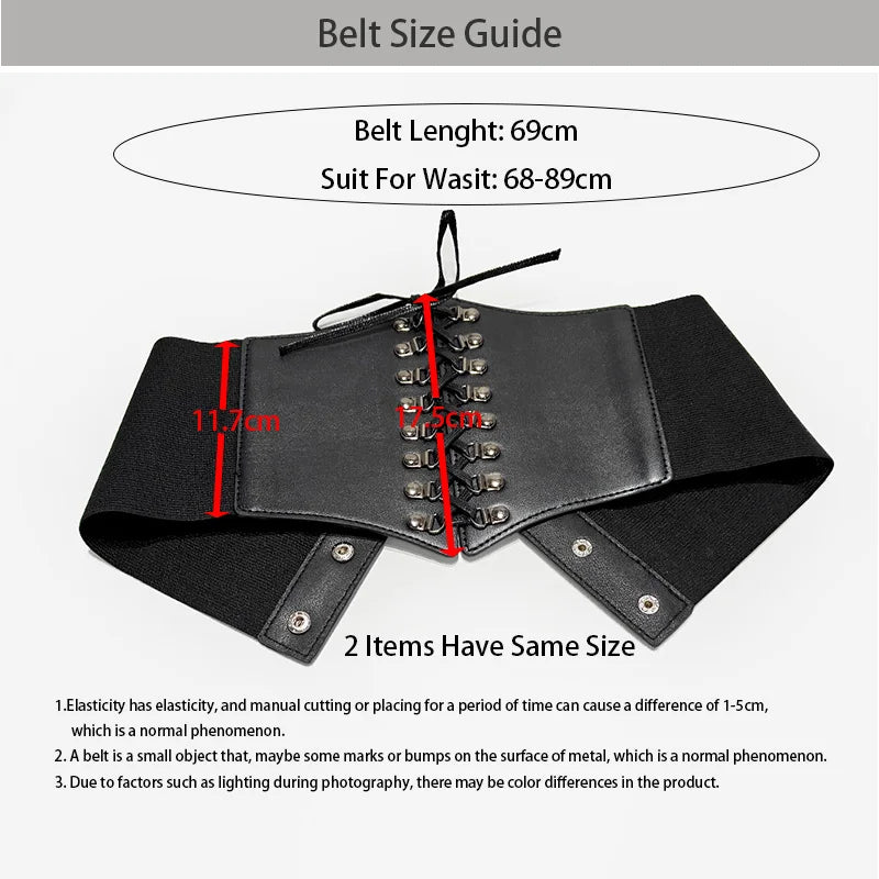 Gothic Triple Buckle with Black Rivet Corset Belts Female Studded Elastic Waspie Waistband Punk Coat Dress Belt For Women