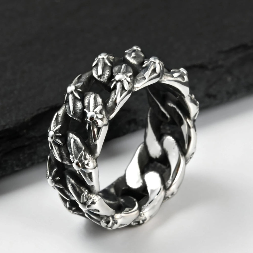 Vintage Punk Men's Ring,Antique Oxidized Stainless Steel Band Ring, Streetwear Casual Jewelry Gift